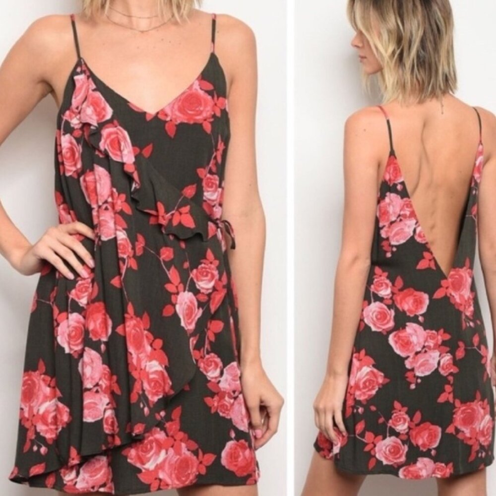 Pink Floral Tie Strap Sundress – Size M